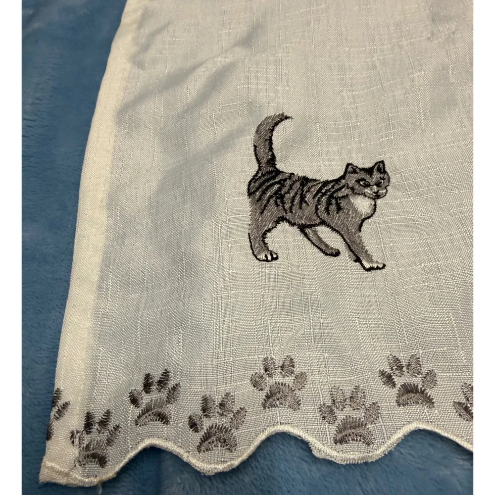 Unique Embroidered CATS window Valance Scalloped Paw Print Edges